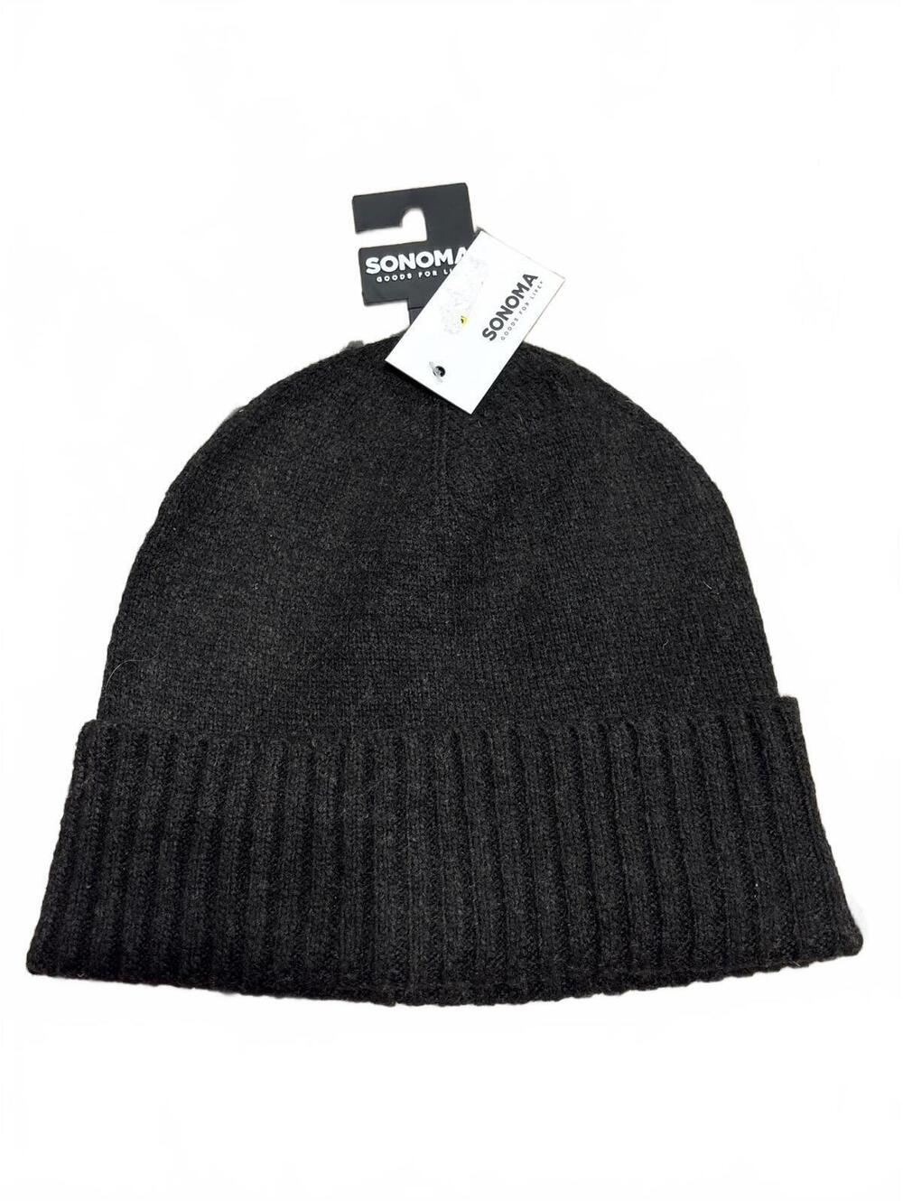 Sonoma Black Ribbed Knit Beanie Hat - One Size